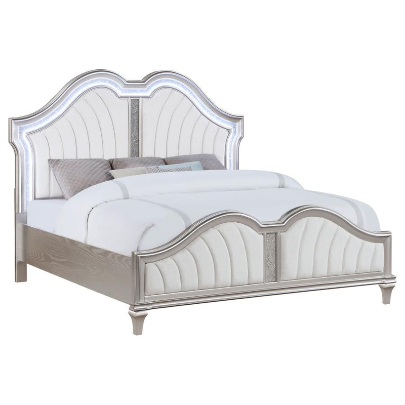 Evangeline Wood Eastern King LED Panel Bed Silver Oak-zoom-