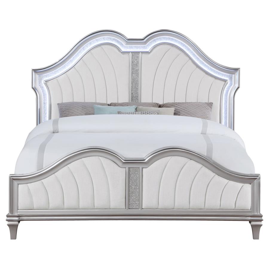 Evangeline Wood Eastern King LED Panel Bed Silver Oak-zoom-4