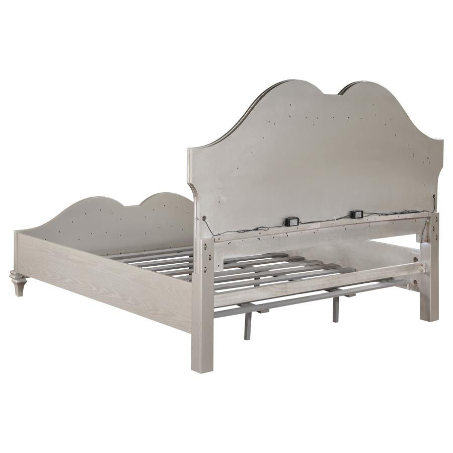 Evangeline Wood Eastern King LED Panel Bed Silver Oak-zoom-5