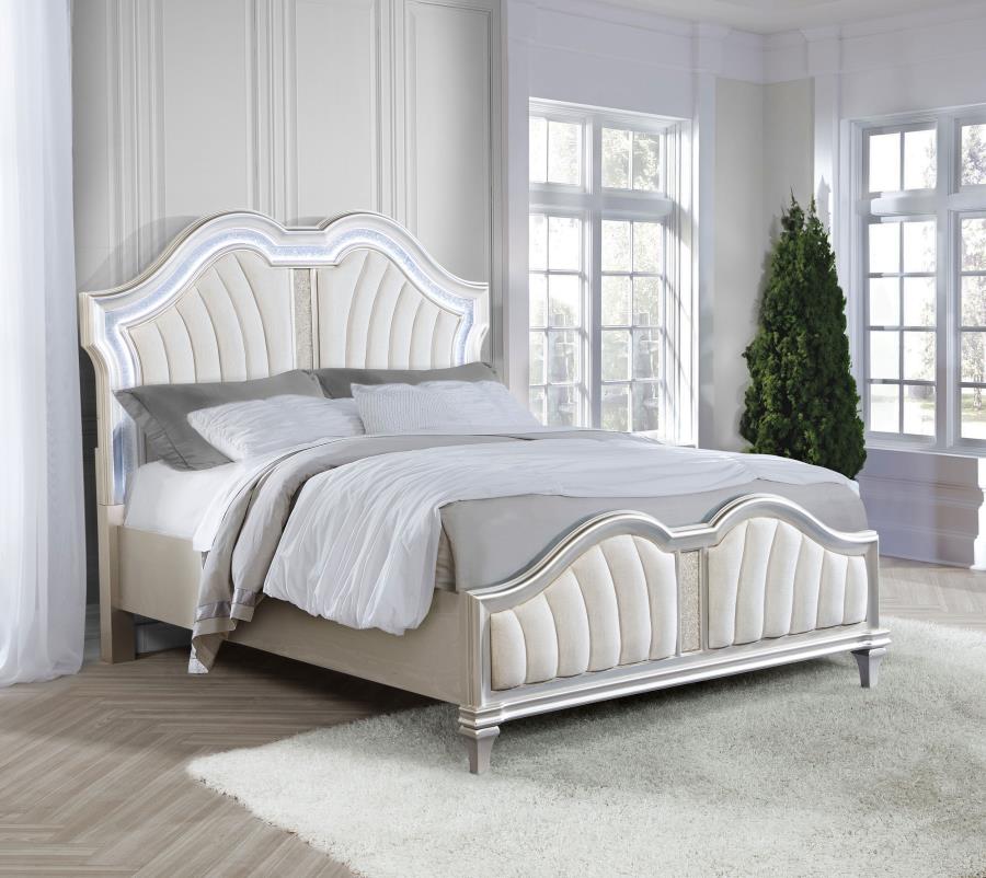 Evangeline Wood Queen LED Panel Bed Silver Oak-2