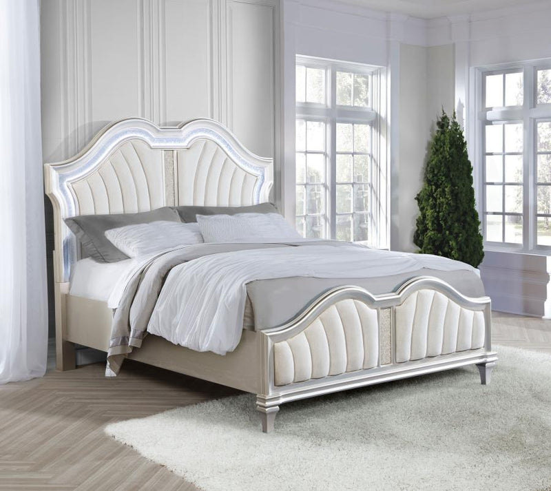 Evangeline Wood Queen LED Panel Bed Silver Oak-zoom-