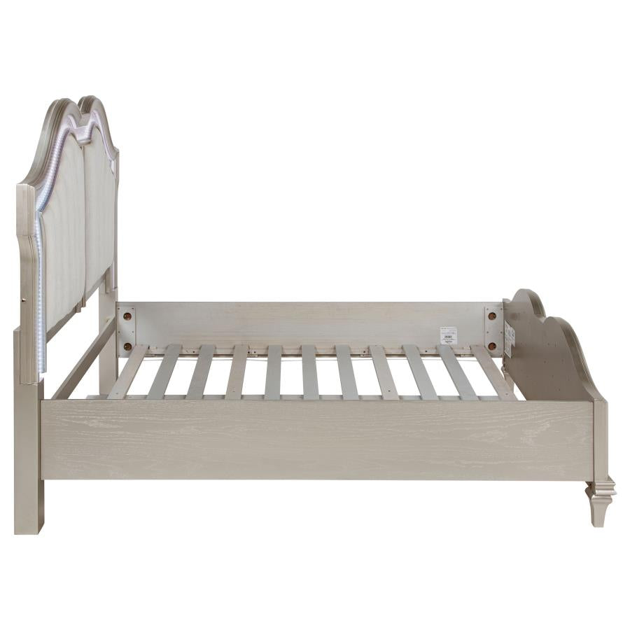 Evangeline Wood Queen LED Panel Bed Silver Oak-6