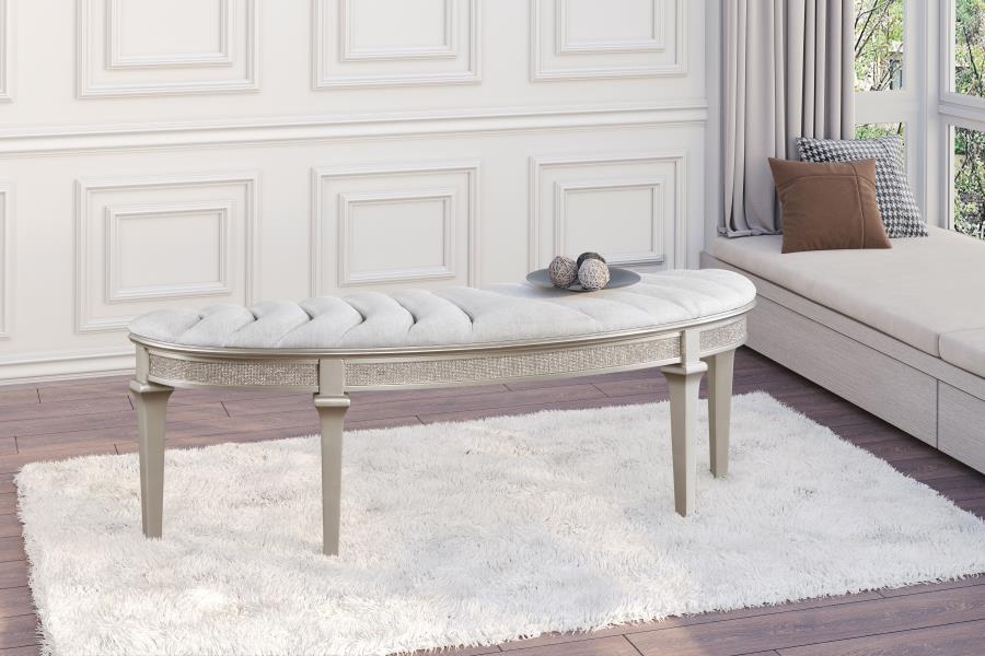 Evangeline Curved Fabric Upholstered Bench Silver Oak-2