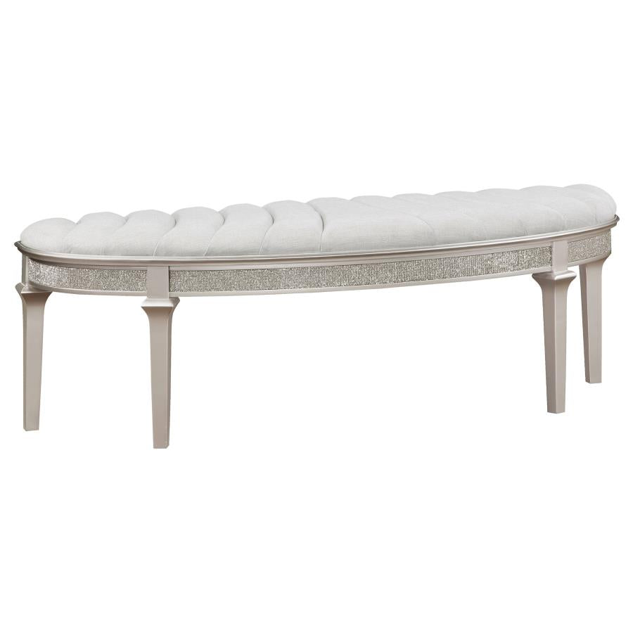Evangeline Curved Fabric Upholstered Bench Silver Oak-1