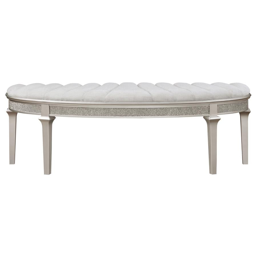 Evangeline Curved Fabric Upholstered Bench Silver Oak-3
