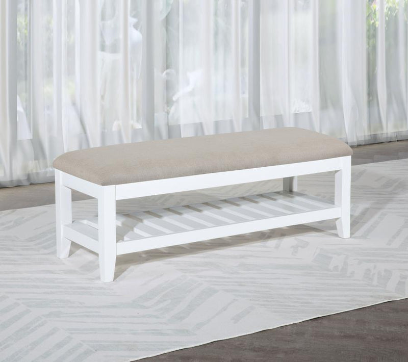 Bexhill Upholstered Rectangular Bench with Shelf White-zoom-