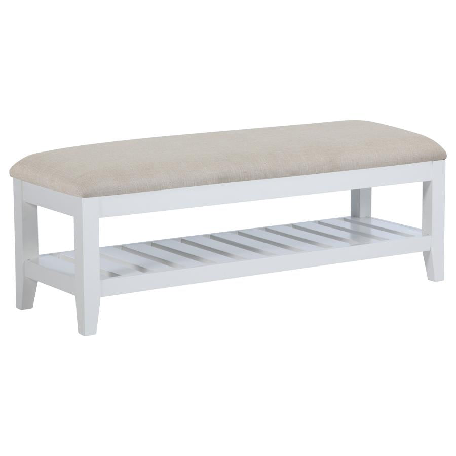 Bexhill Upholstered Rectangular Bench with Shelf White-1