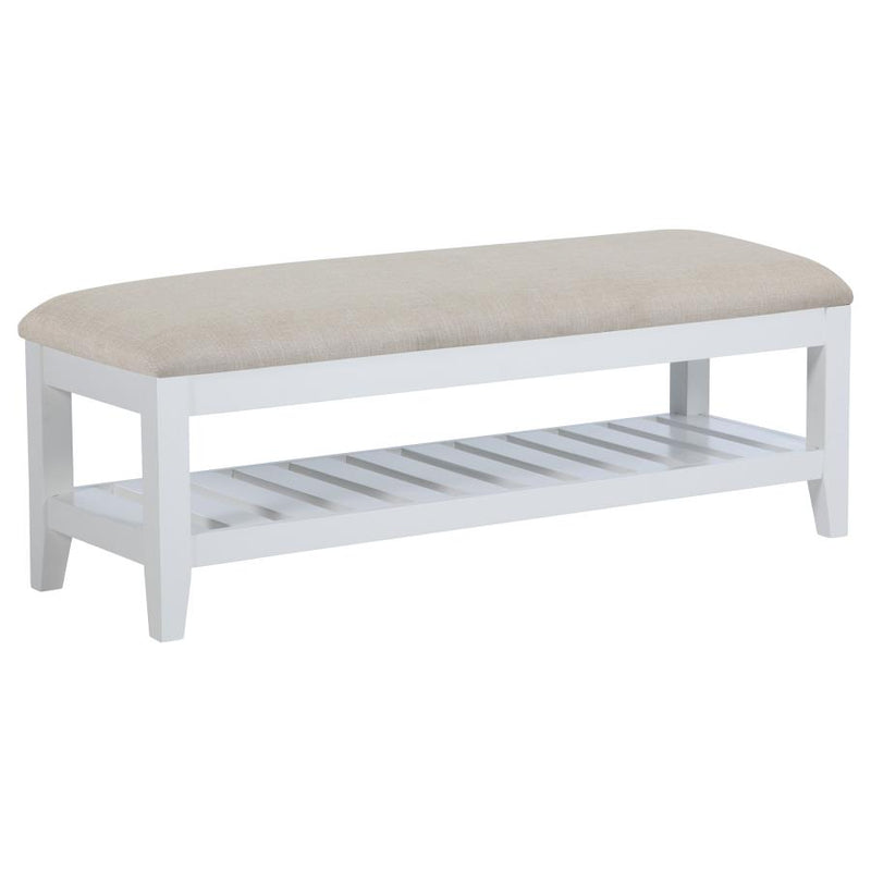 Bexhill Upholstered Rectangular Bench with Shelf White-zoom-