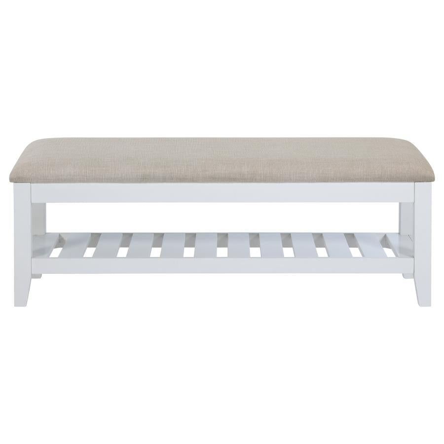 Bexhill Upholstered Rectangular Bench with Shelf White-3