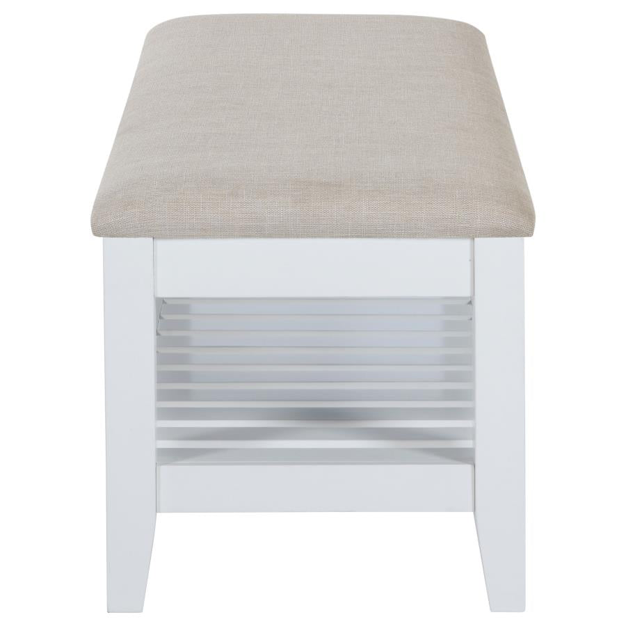 Bexhill Upholstered Rectangular Bench with Shelf White-4