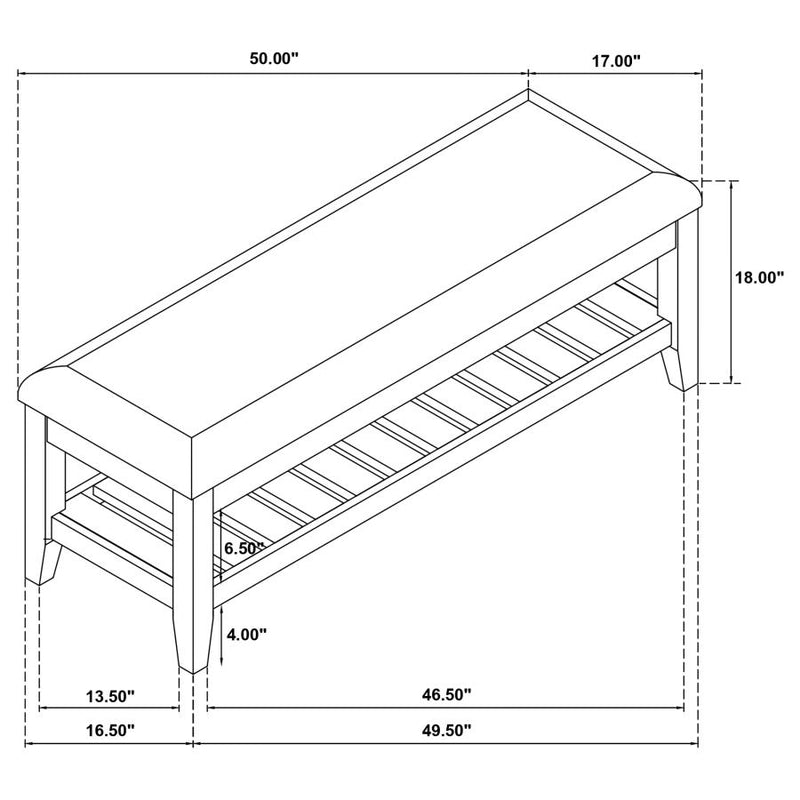 Bexhill Upholstered Rectangular Bench with Shelf White-zoom-