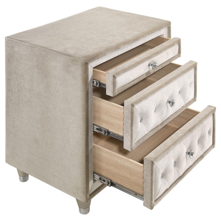 Antonella Upholstered 3-drawer Nightstand Ivory and Camel-zoom-3