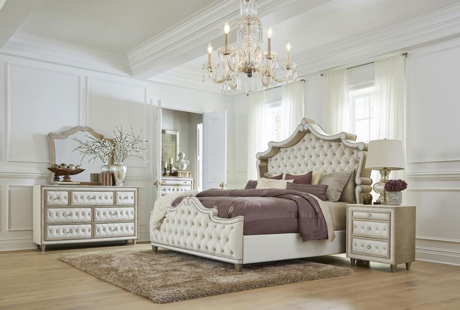 Antonella Upholstered 3-drawer Nightstand Ivory and Camel-5