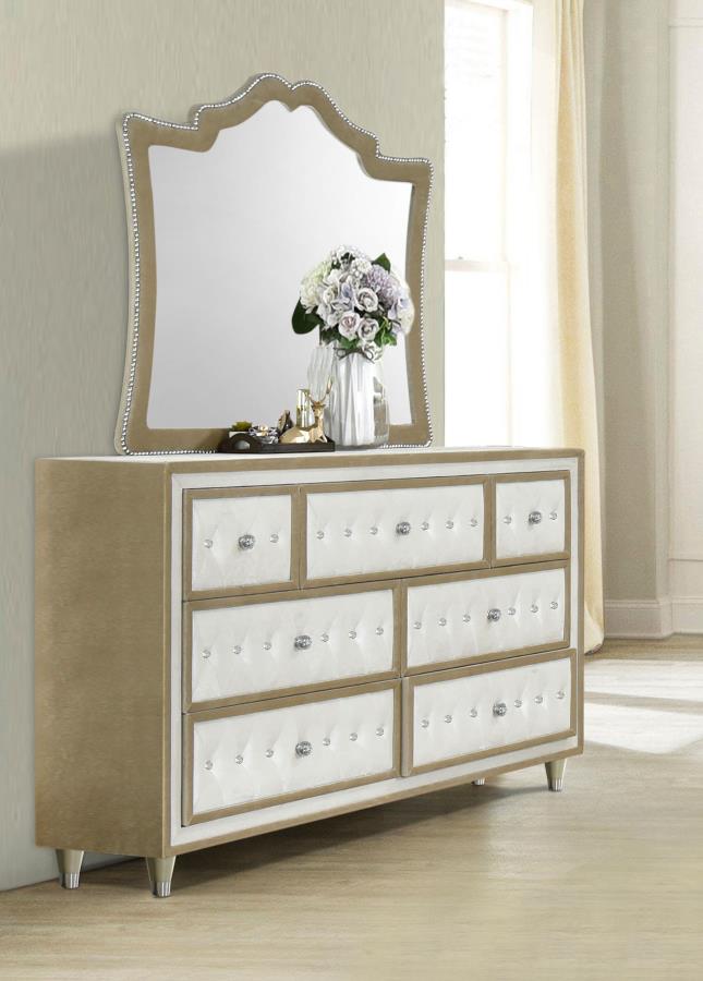 Antonella 7-drawer Upholstered Dresser with Mirror Ivory-zoom-