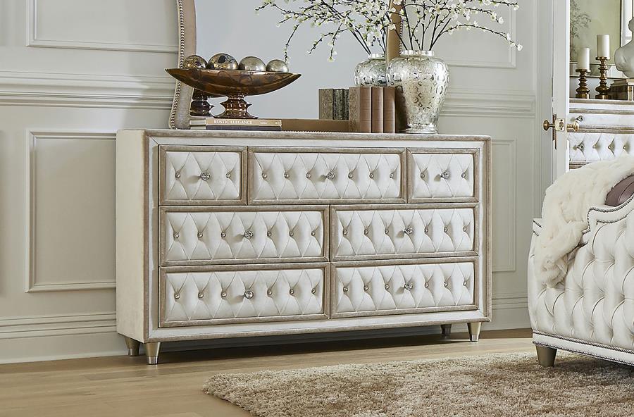 Antonella 7-drawer Upholstered Dresser Ivory and Camel-2