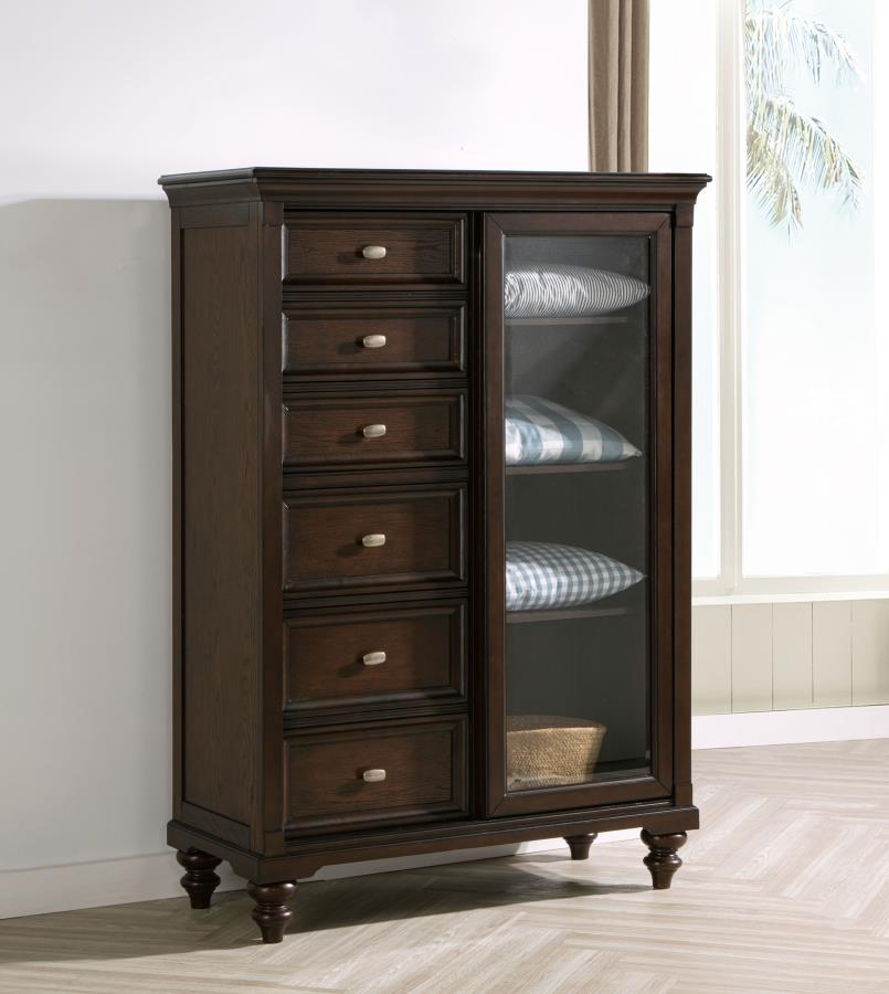 Andover 6-drawer Tempered Glass Door Chest Dark Oak-2