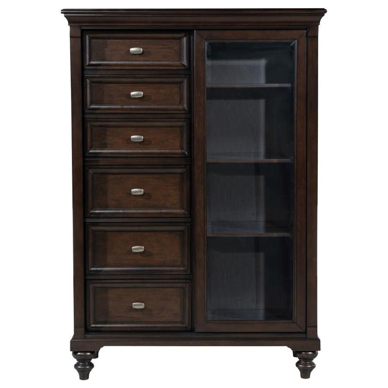Andover 6-drawer Tempered Glass Door Chest Dark Oak-zoom-