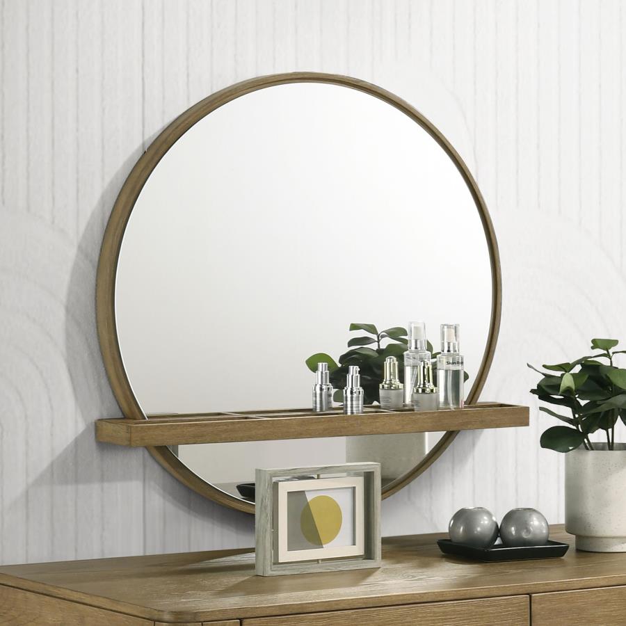 Arini Round Vanity Wall Mirror with Shelf Sand Wash-zoom-2