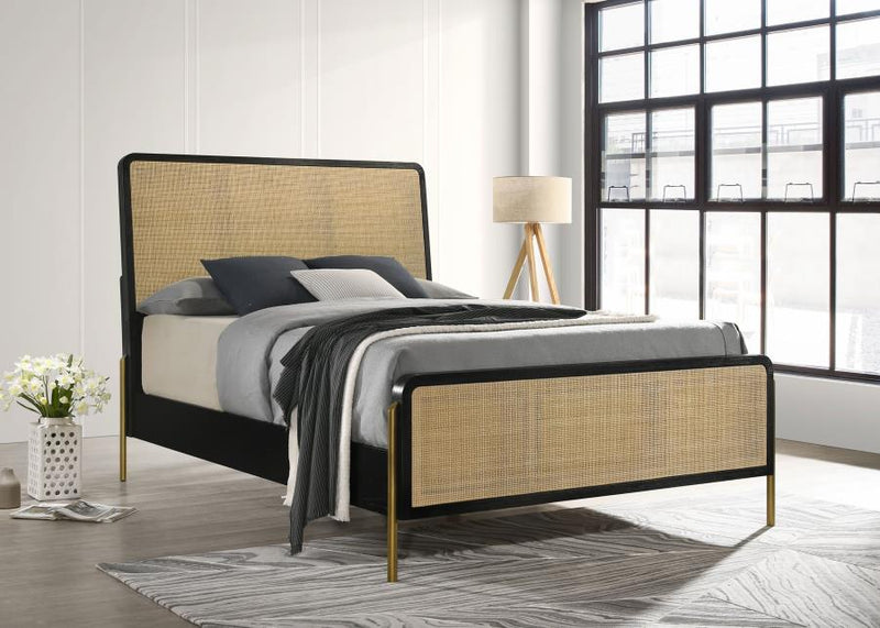 Arini Rattan Queen Panel Bed Black and Natural-zoom-