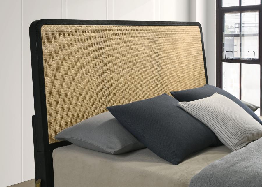 Arini Rattan Queen Panel Bed Black and Natural-5