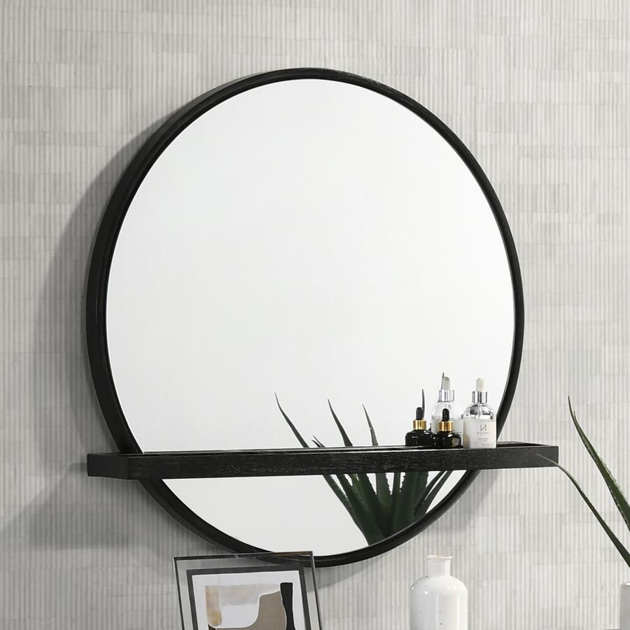 Arini Round Vanity Wall Mirror with Shelf Black-2