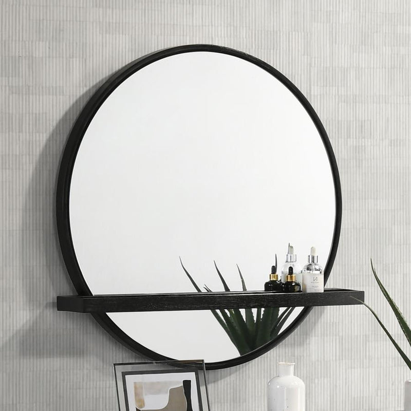 Arini Round Vanity Wall Mirror with Shelf Black-zoom-