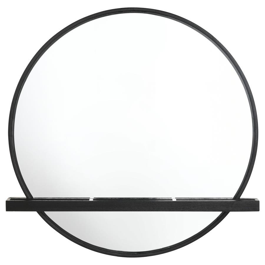 Arini Round Vanity Wall Mirror with Shelf Black-zoom-3