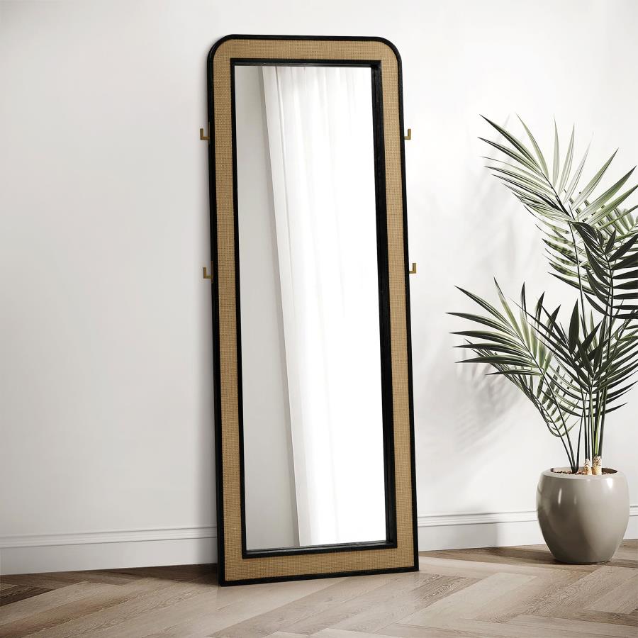 Arini Cane Weave Full Length Standing Floor Mirror Black-zoom-1