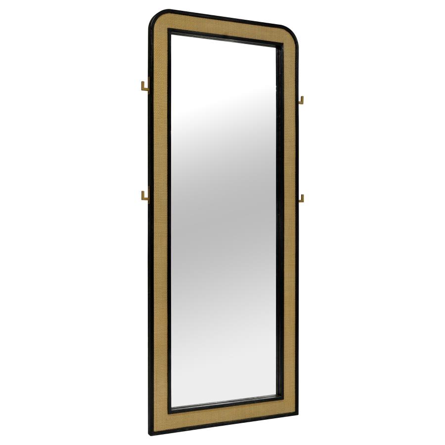 Arini Cane Weave Full Length Standing Floor Mirror Black-2