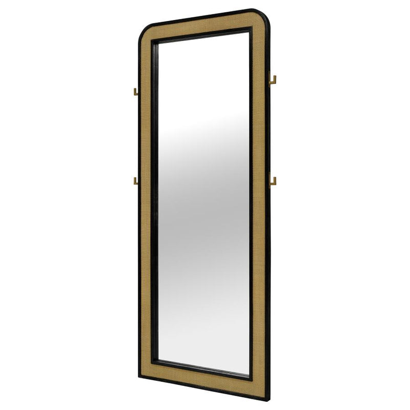 Arini Cane Weave Full Length Standing Floor Mirror Black-zoom-