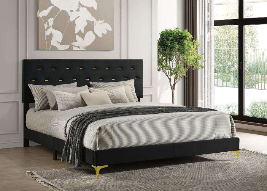 Kendall Upholstered California King Panel Bed Black-2