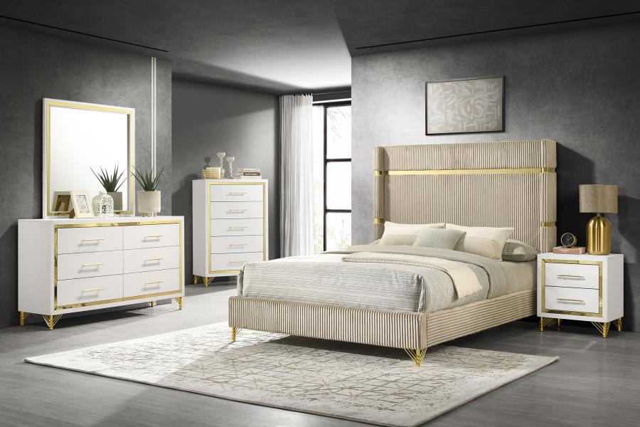 Lucia 5-piece Eastern King Bedroom Set Beige and White-zoom-1