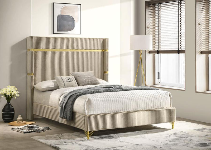 Lucia 61-inch Upholstered Eastern King Wingback Bed Beige-zoom-