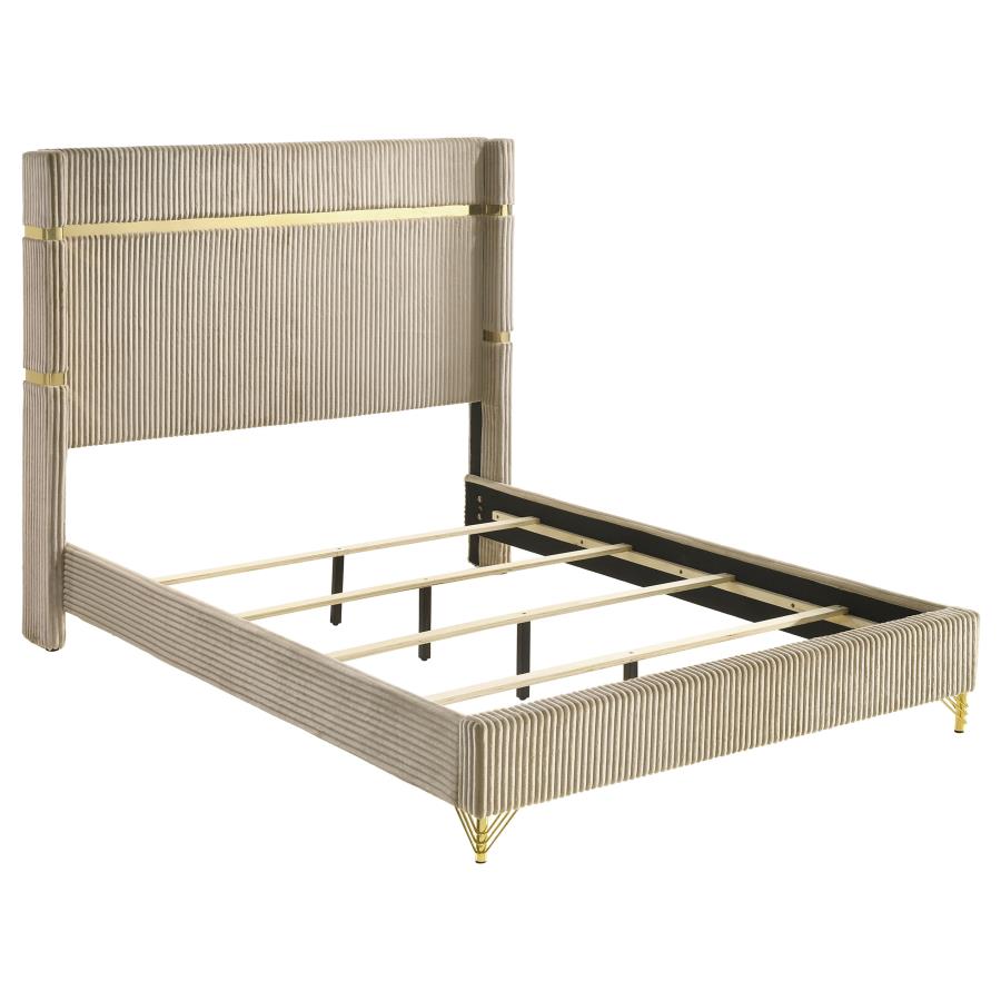 Lucia 61-inch Upholstered Eastern King Wingback Bed Beige-zoom-1