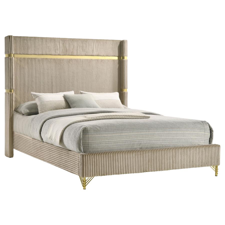 Lucia 61-inch Upholstered Eastern King Wingback Bed Beige-3