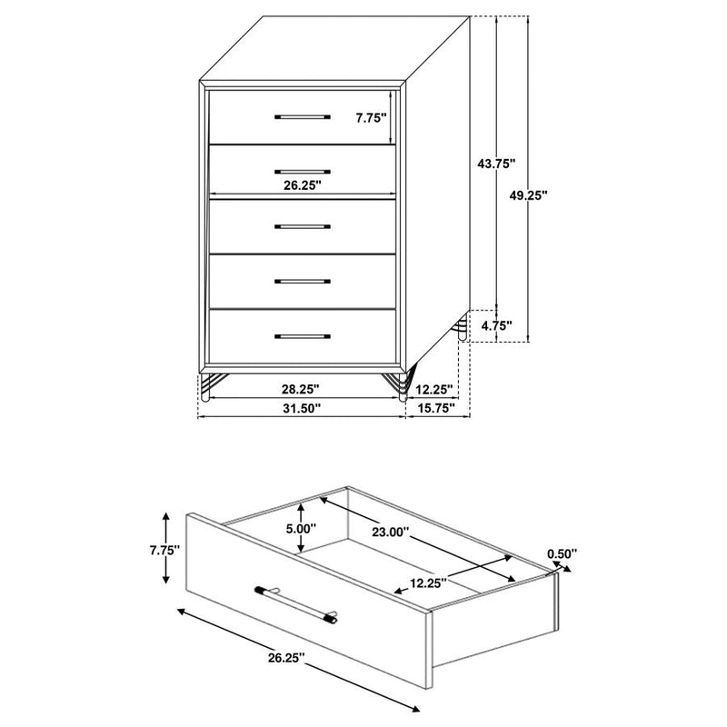 Lucia 5-drawer Bedroom Chest of Drawers White-zoom-