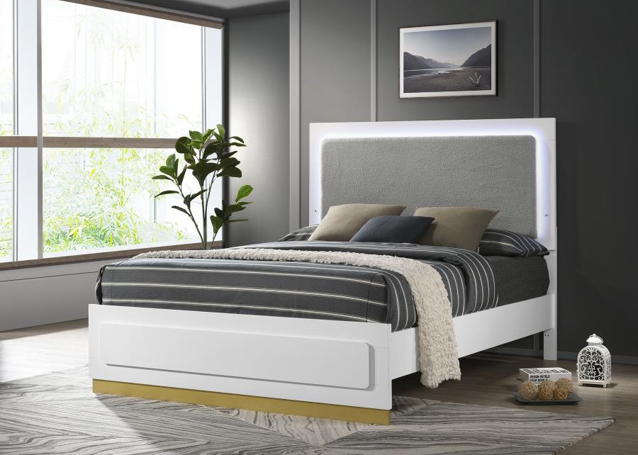 Caraway Wood Queen LED Panel Bed White-2