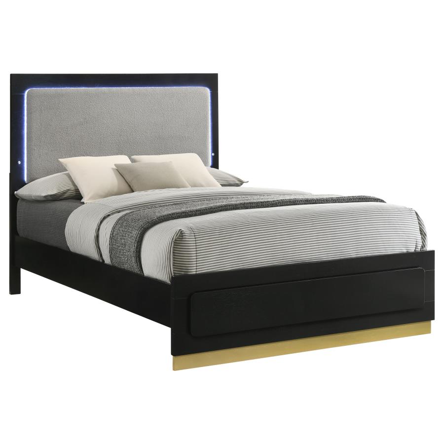 Caraway Wood California King LED Panel Bed Black-3