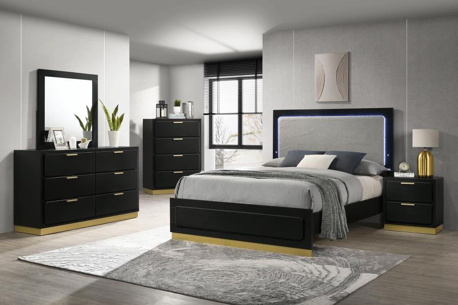 Caraway Wood California King LED Panel Bed Black-8