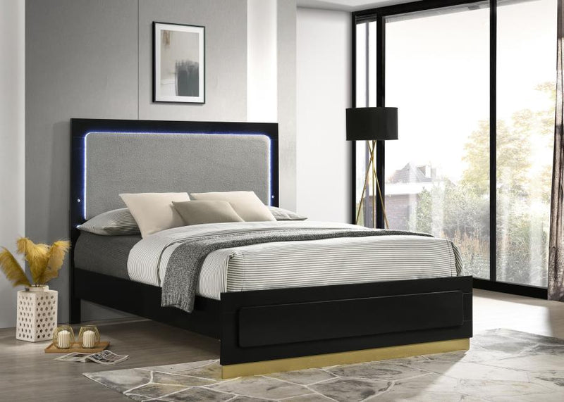 Caraway Wood Queen LED Panel Bed Black-zoom-