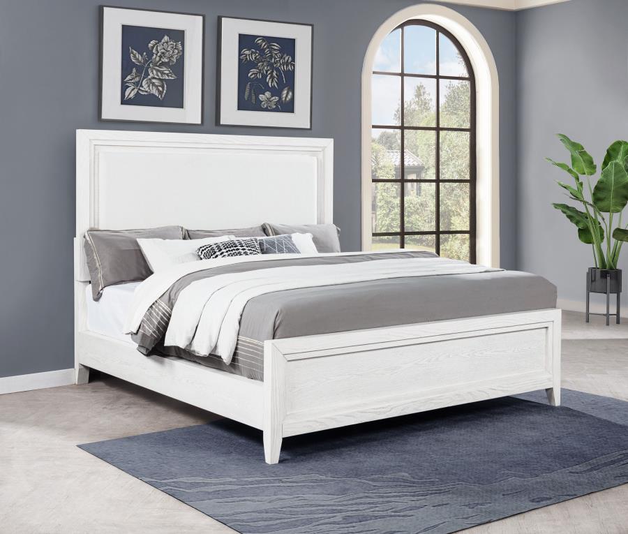 Marielle Eastern King Upholstered Panel Bed Distressed White-2