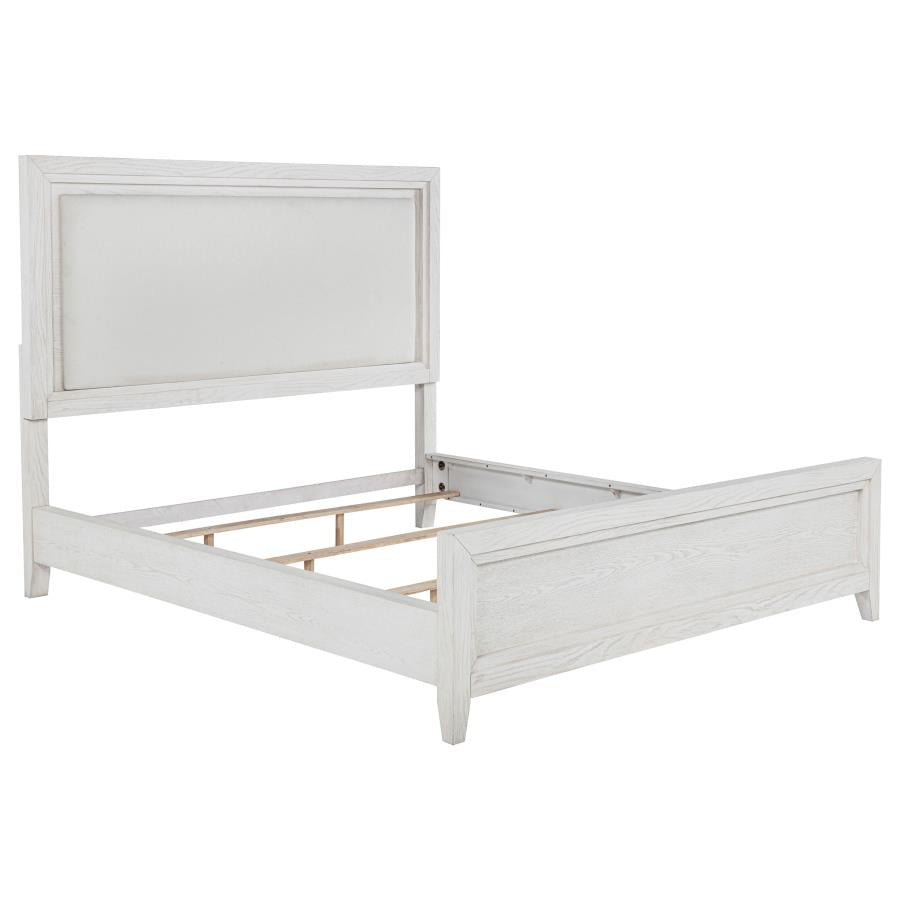 Marielle Eastern King Upholstered Panel Bed Distressed White-zoom-1