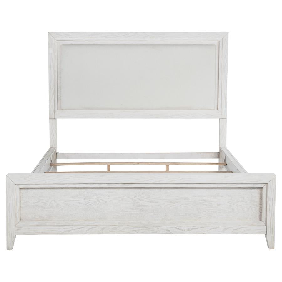 Marielle Eastern King Upholstered Panel Bed Distressed White-4