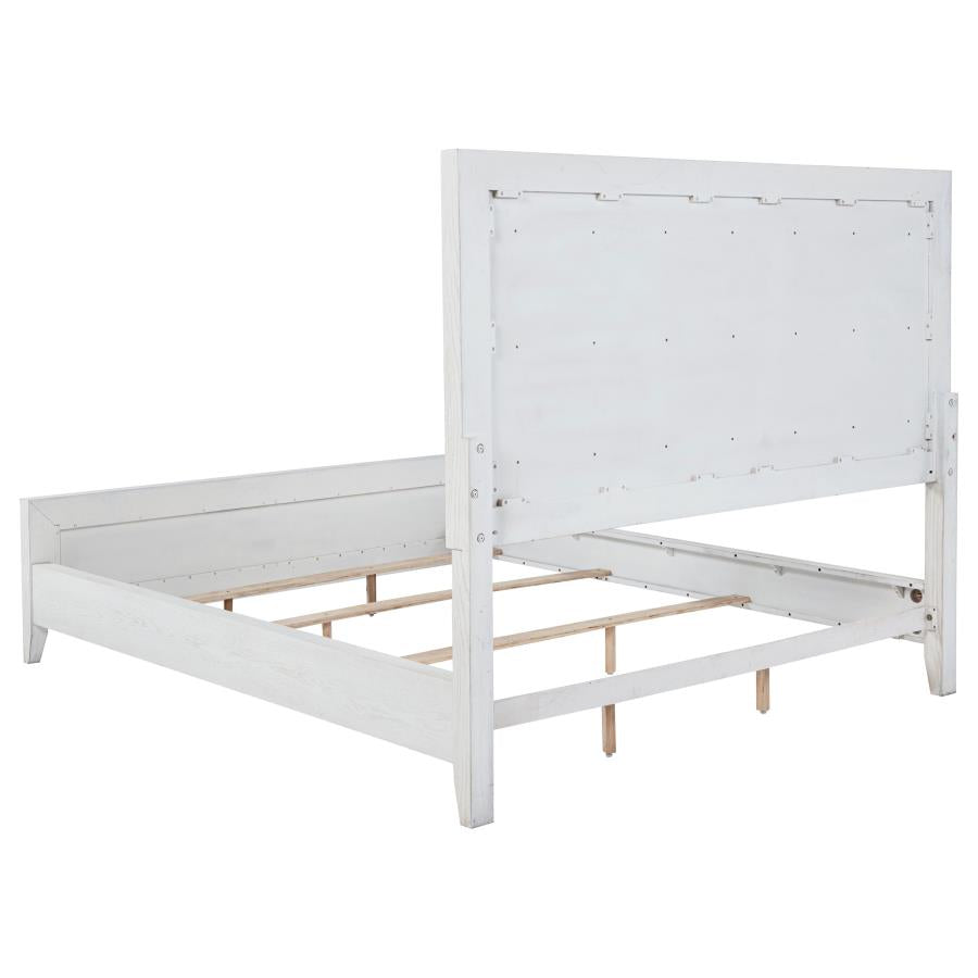 Marielle Eastern King Upholstered Panel Bed Distressed White-5
