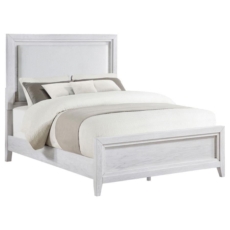 Marielle California King Panel Upholstered Bed Distressed White-3