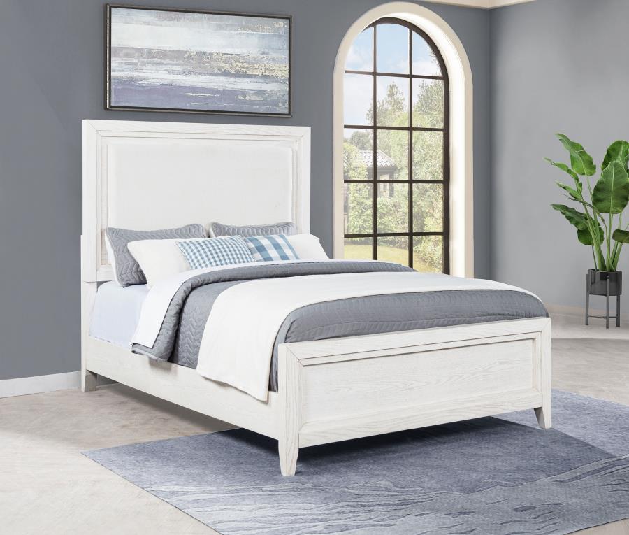 Marielle Queen Upholstered Panel Bed Distressed White-2