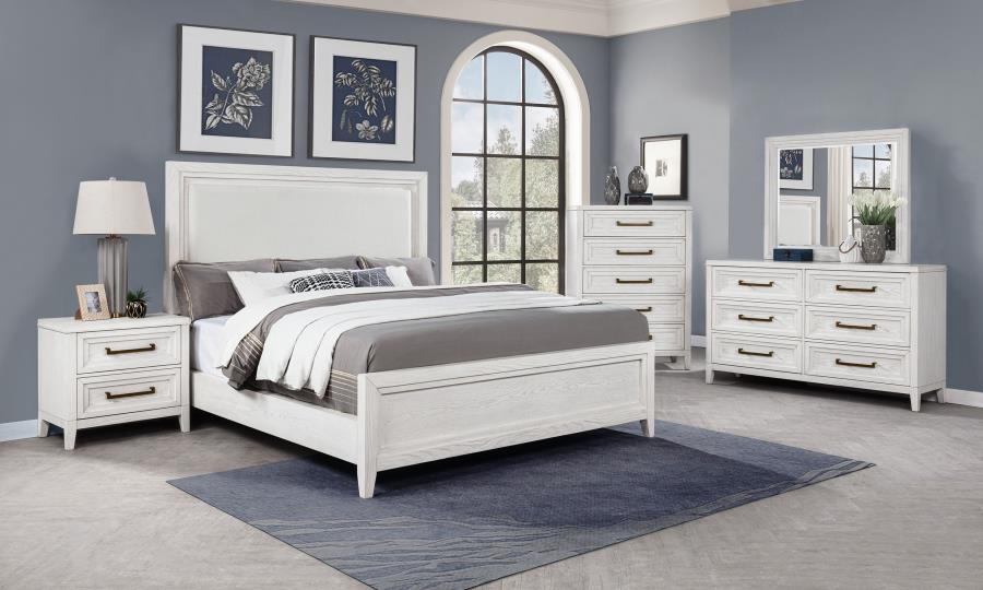 Marielle Queen Upholstered Panel Bed Distressed White-12