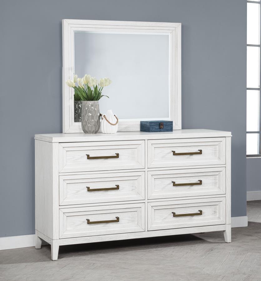 Marielle 6-drawer Dresser with Mirror Distressed White-zoom-2