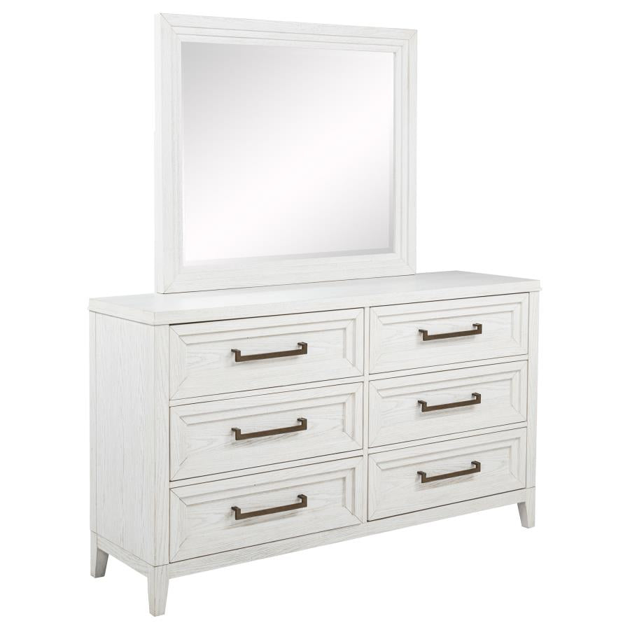 Marielle 6-drawer Dresser with Mirror Distressed White-1