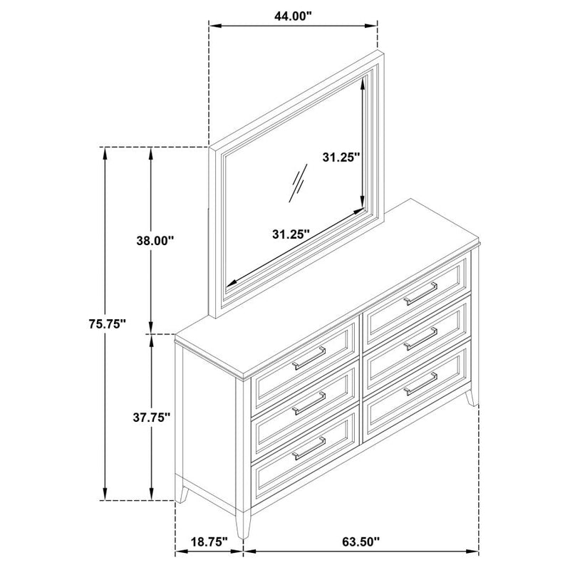 Marielle 6-drawer Dresser with Mirror Distressed White-zoom-
